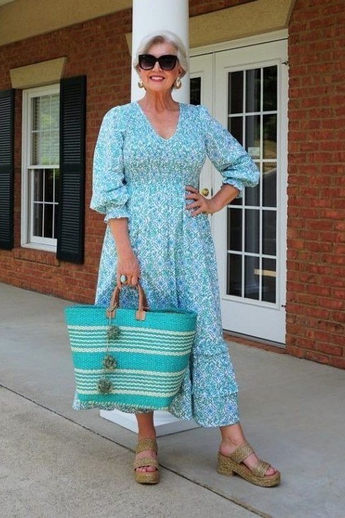 turquoise floral midi dress for women over 60