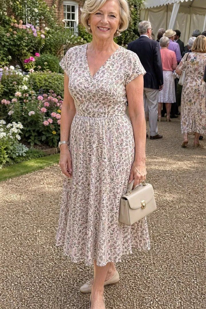 beige lace midi dress for women over 60
