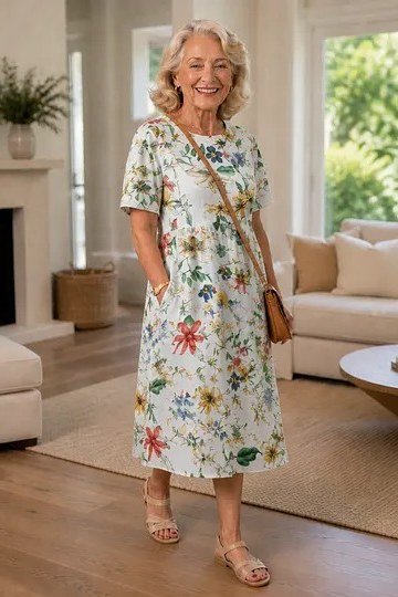 green ditsy midi dress for women over 60