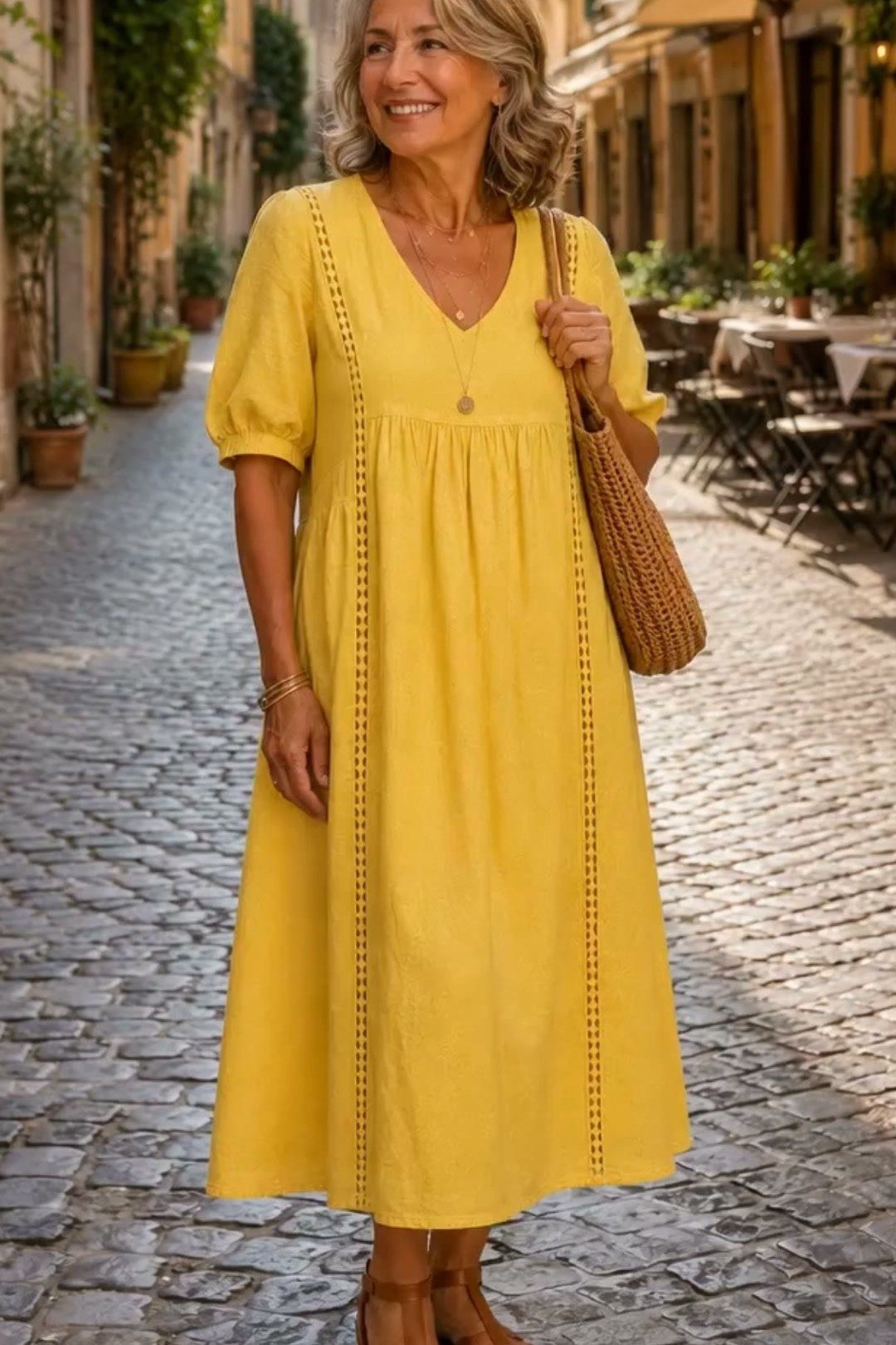yellow midi dress for women over 60