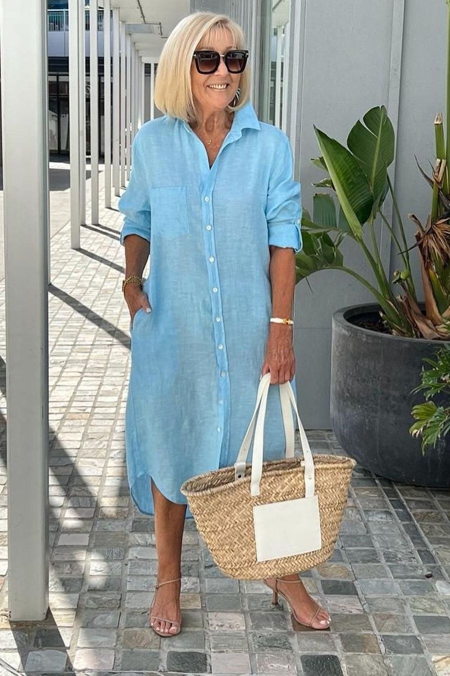 light blue shirt midi dress for women over 60