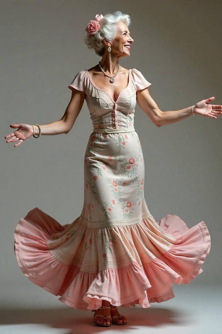 Champagne floral twirl maxi summer dress for older women