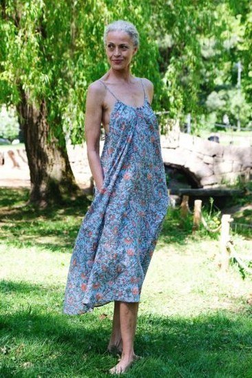 Blue floral slip maxi summer dress for older women