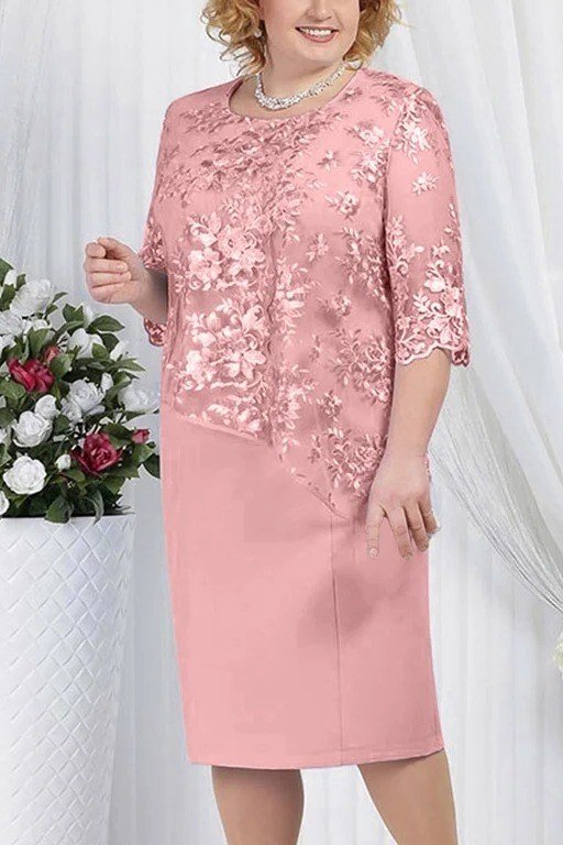 Pink lace sheath summer dress for older women