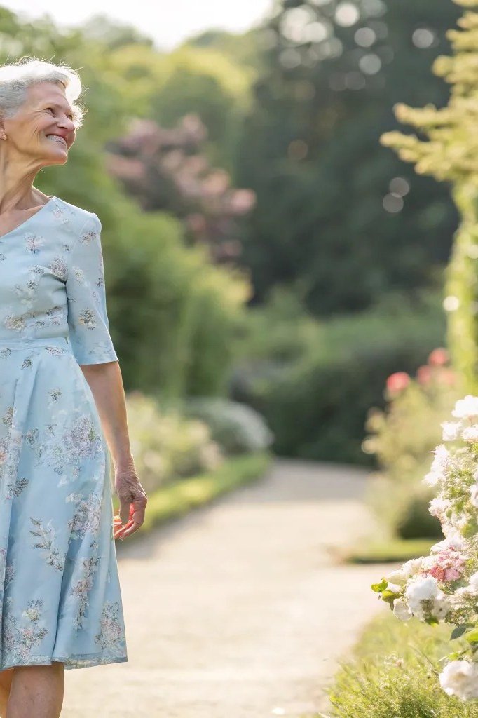 Light blue twirl midi summer dress for older women