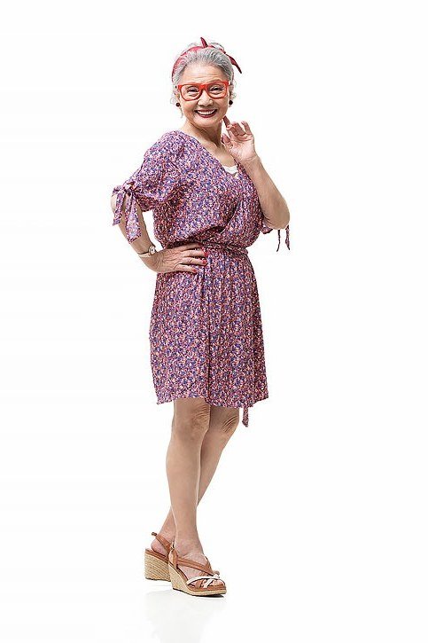 Purple patterned midi summer dress for older women
