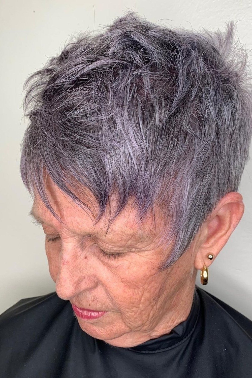 8. Lavender-Tinted Pixie with Choppy Texture - short haircut for women over 70 with thin hair