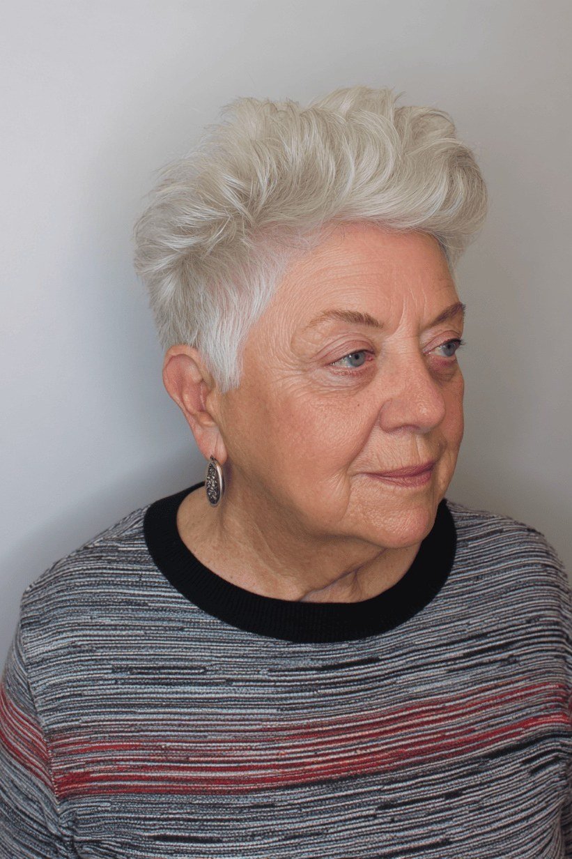 10. Spiky White Pixie with Lifted Texture - short haircut for women over 70 with thin hair