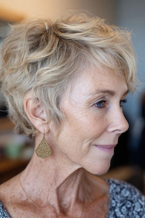 13. Honey-Blonde Pixie with Soft Layers - short haircut for women over 70 with thin hair