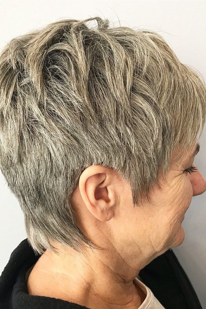 16. Gray Pixie with Natural Texture - short haircut for women over 70 with thin hair