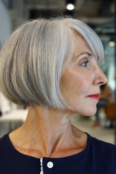 20. Sleek Silver Bob with a Blunt Edge - short haircut for women over 70 with thin hair