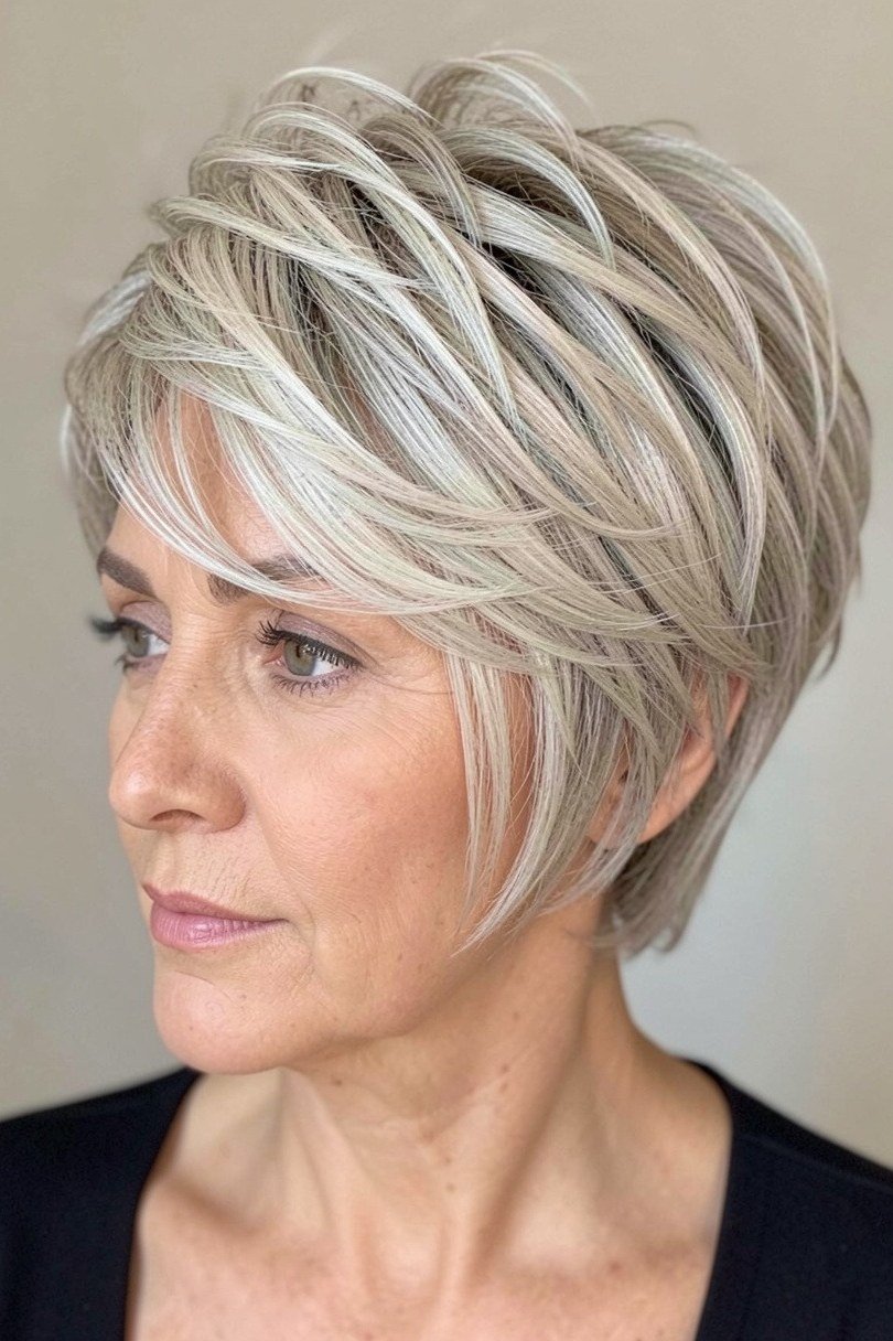 26. Silver Pixie-Bob with Tapered Nape - short haircut for women over 70 with thin hair
