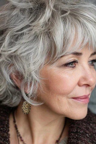 28. Curly Gray Bob with Natural Volume - short haircut for women over 70 with thin hair