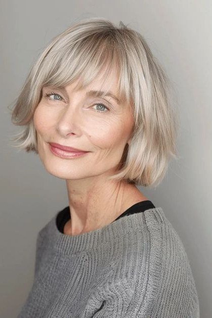 35. Blonde Bob with a Clean Center Part - short haircut for women over 70 with thin hair