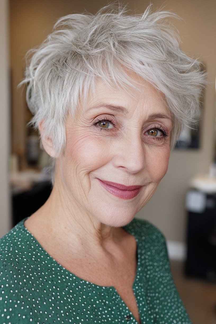 39. Silver Pixie with a Polished Crown - short haircut for women over 70 with thin hair