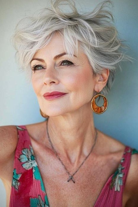 44. Silver Spiky Pixie with Bold Texture - short haircut for women over 70 with thin hair