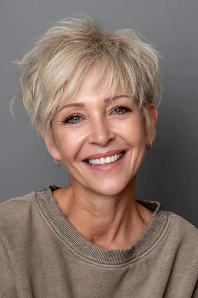 46. Smiling Blonde Pixie with Airy Layers - short haircut for women over 70 with thin hair