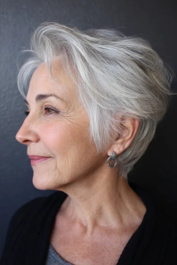 52. White Pixie with a Neat Side Profile - short haircut for women over 70 with thin hair