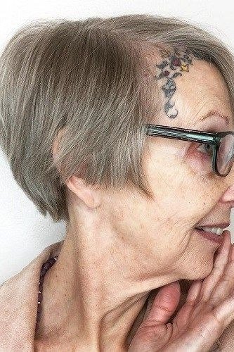 64. Gray Bob with a Graceful Side Sweep - short haircut for women over 70 with thin hair