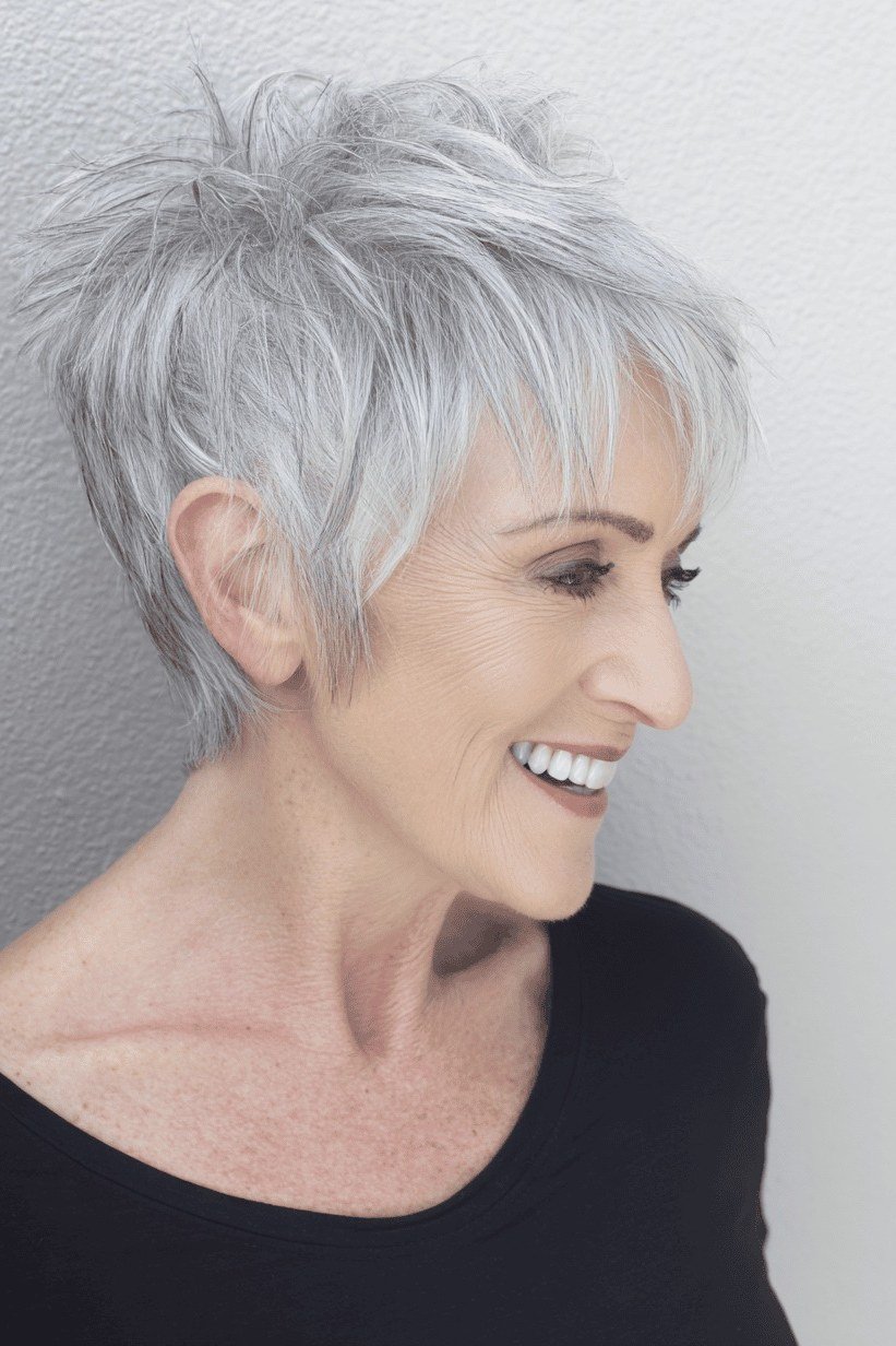 69. White Pixie with a Gentle Glow - short haircut for women over 70 with thin hair