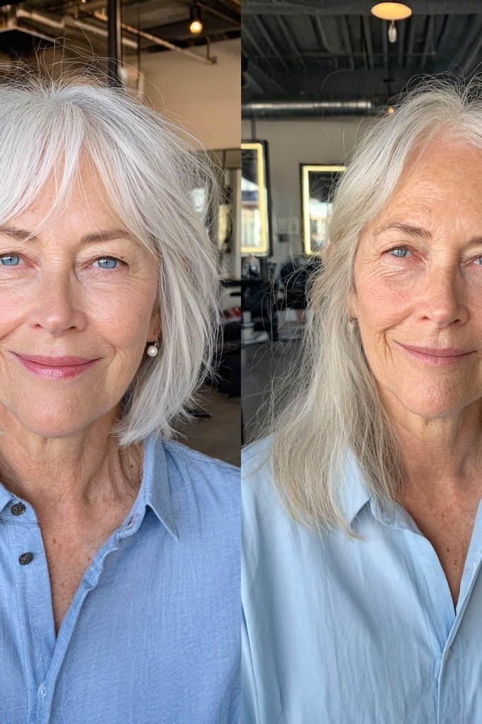 Long Hair to Shaggy Bob Transformation - shaggy bob hairstyle for fine hair, women over 60