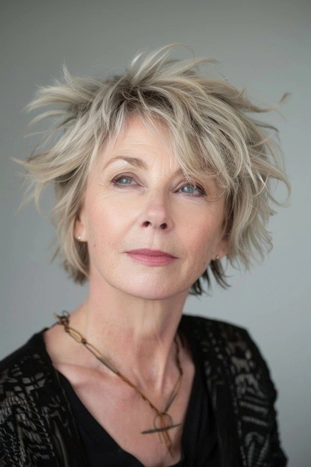 42. Everyday Blonde Shaggy Bob - tousled shaggy bob hairstyle for women over 60