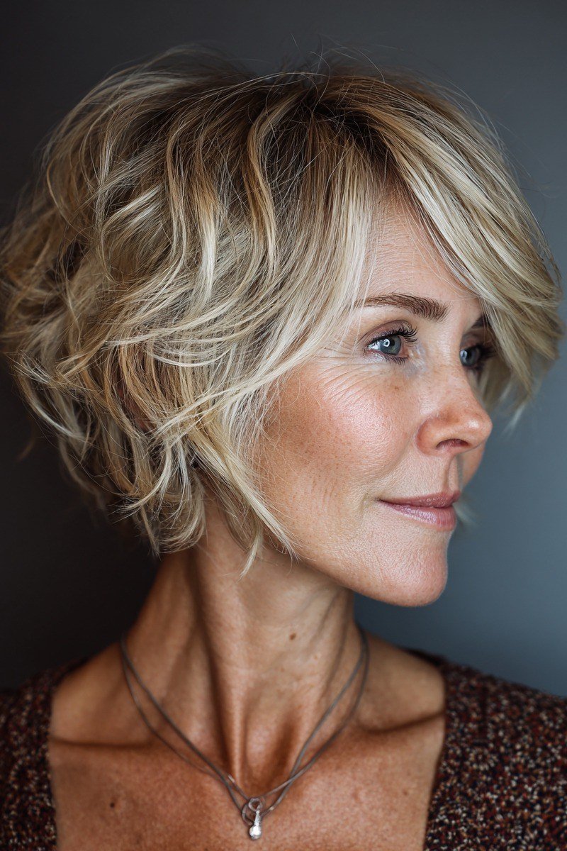 47. Blonde Layered Bob - tousled shaggy bob hairstyle for women over 60
