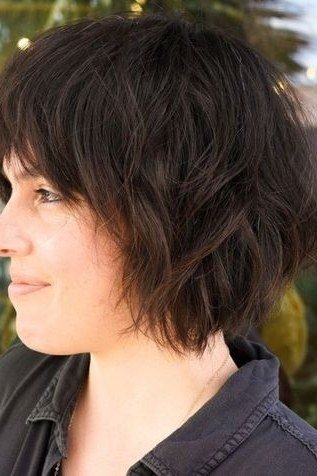 Dark Brown Shaggy Bob - shaggy bob hairstyle for fine hair, women over 60