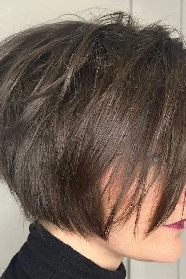 Warm Brown Shaggy Bob - shaggy bob hairstyle for fine hair, women over 60