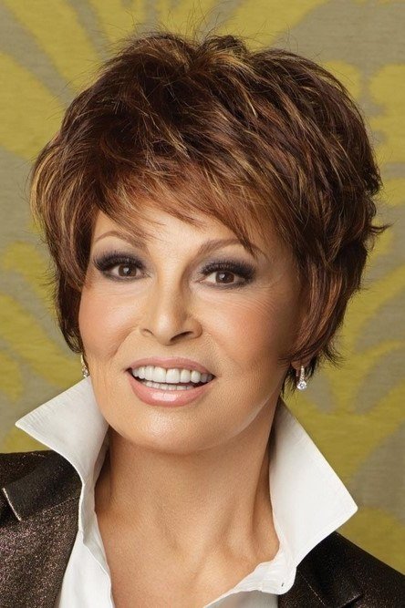Shaggy pixie bob hairstyle for women over 60: auburn shaggy pixie bob, voluminous, front view, mature woman