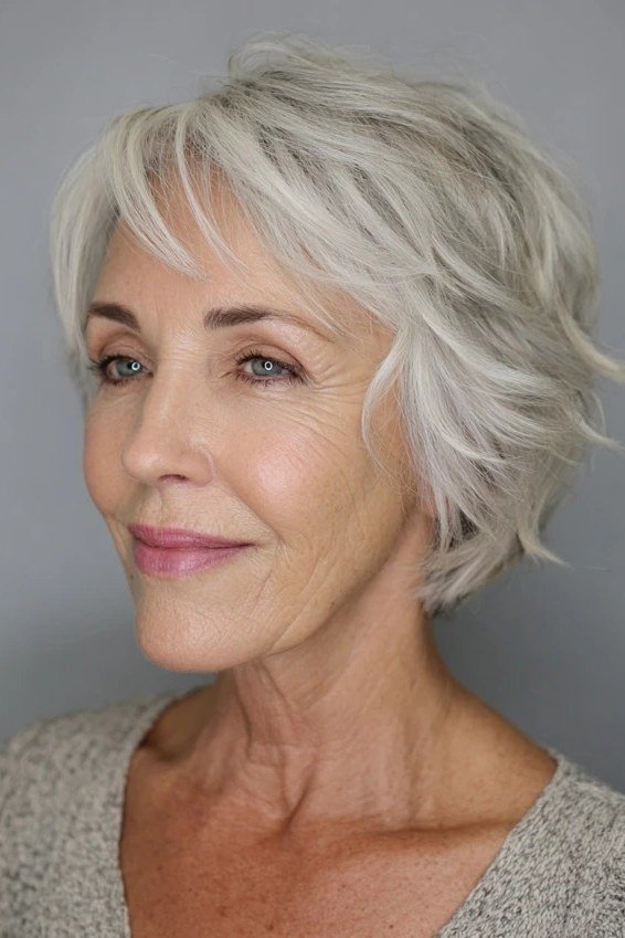 Silver Layered Bob with Soft Volume for women over 70, front view