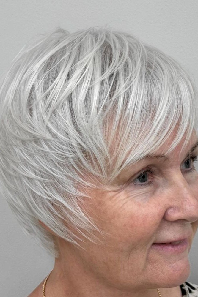 White Rounded Pixie with Soft Shape for women over 70, front view