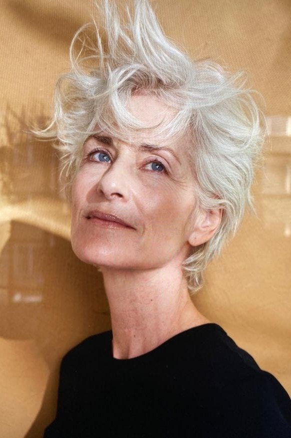 White Spiky Pixie with Lift for women over 70, three-quarter view