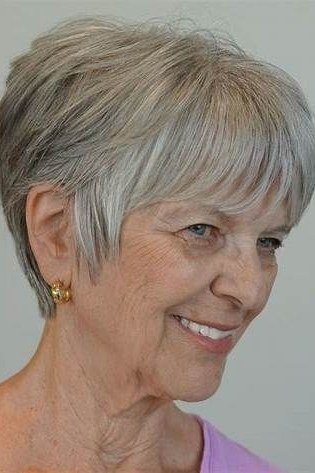 Gray Pixie with Bangs for women over 70, three-quarter view