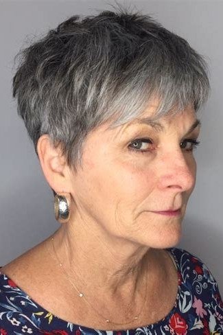 Dark Gray Pixie with Contrast for women over 70, front view