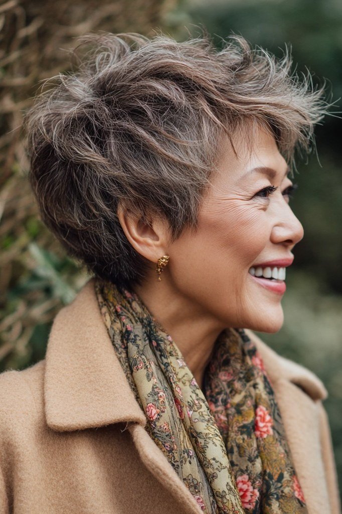 Dark Choppy Shag for women over 70, three-quarter view