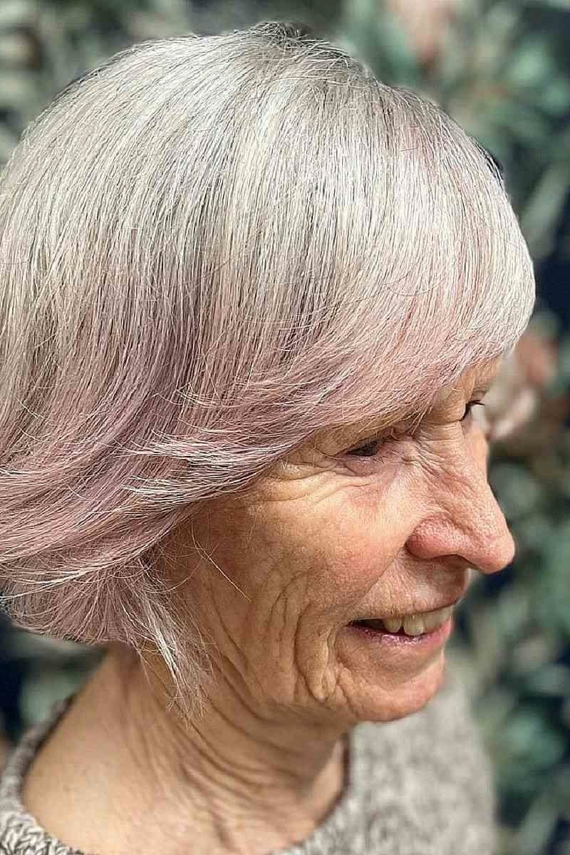 Silver-Lavender Bob for women over 70, side view