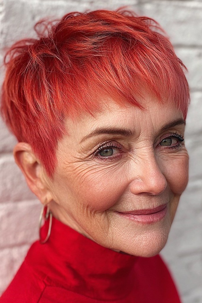 Red Pixie with Confidence for women over 70, front view