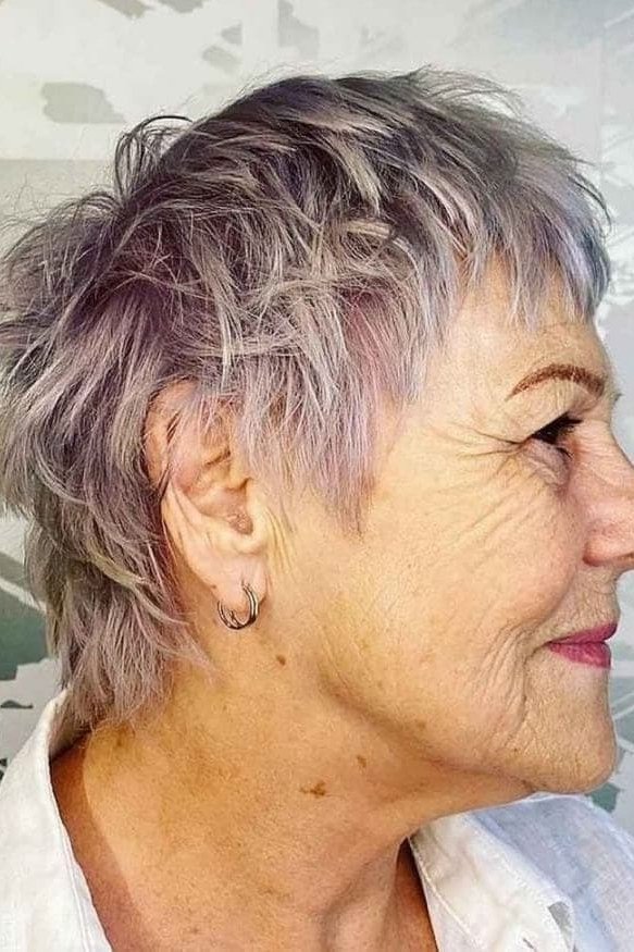 Lavender-Gray Pixie for women over 70, side view