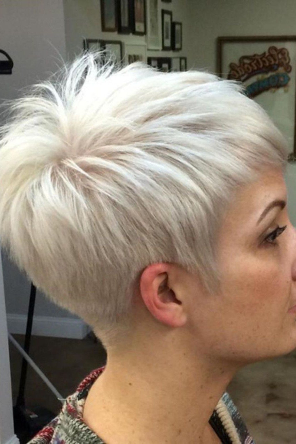 White Spiky Pixie, Side View for women over 70, side view