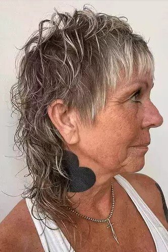Gray Shaggy Pixie, Side View for women over 70, side view