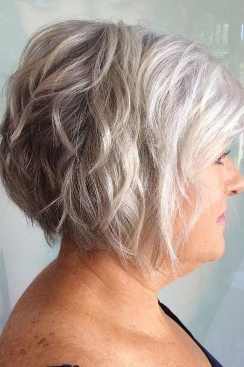 Gray Shaggy Bob, Side View for women over 70, side view