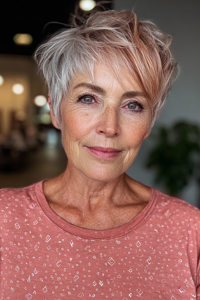 Pink-Blonde Pixie for women over 70, front view