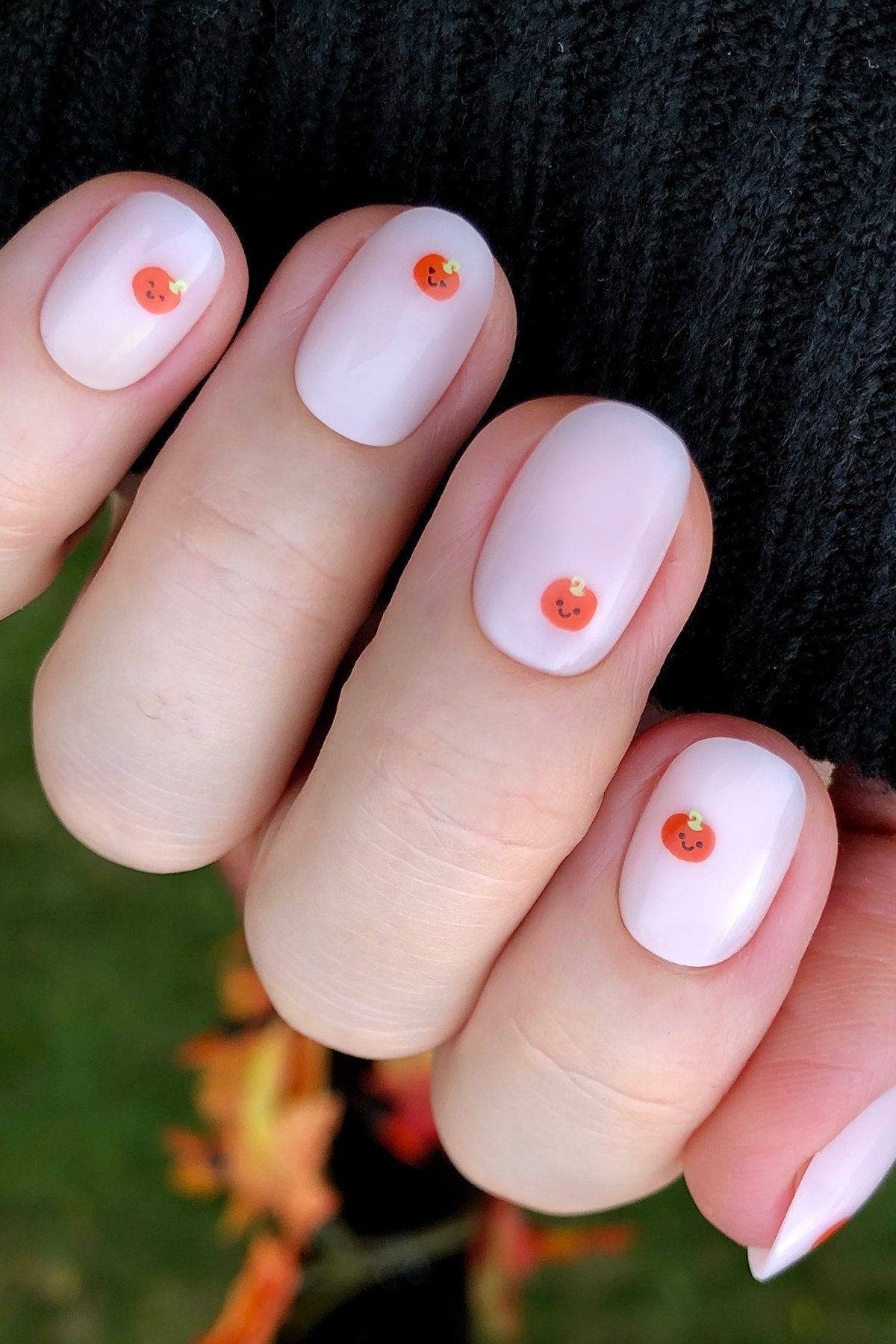 Minimal Orange Dots on Short White Nails, classy short fall nails for women over 50