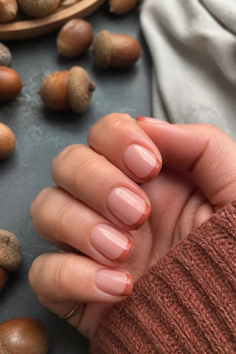 Glossy Nude Short Square Nails, classy short fall nails for women over 50
