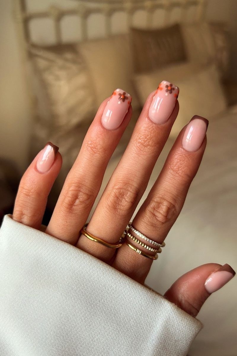 Copper Glitter French Tips, classy short fall nails for women over 50