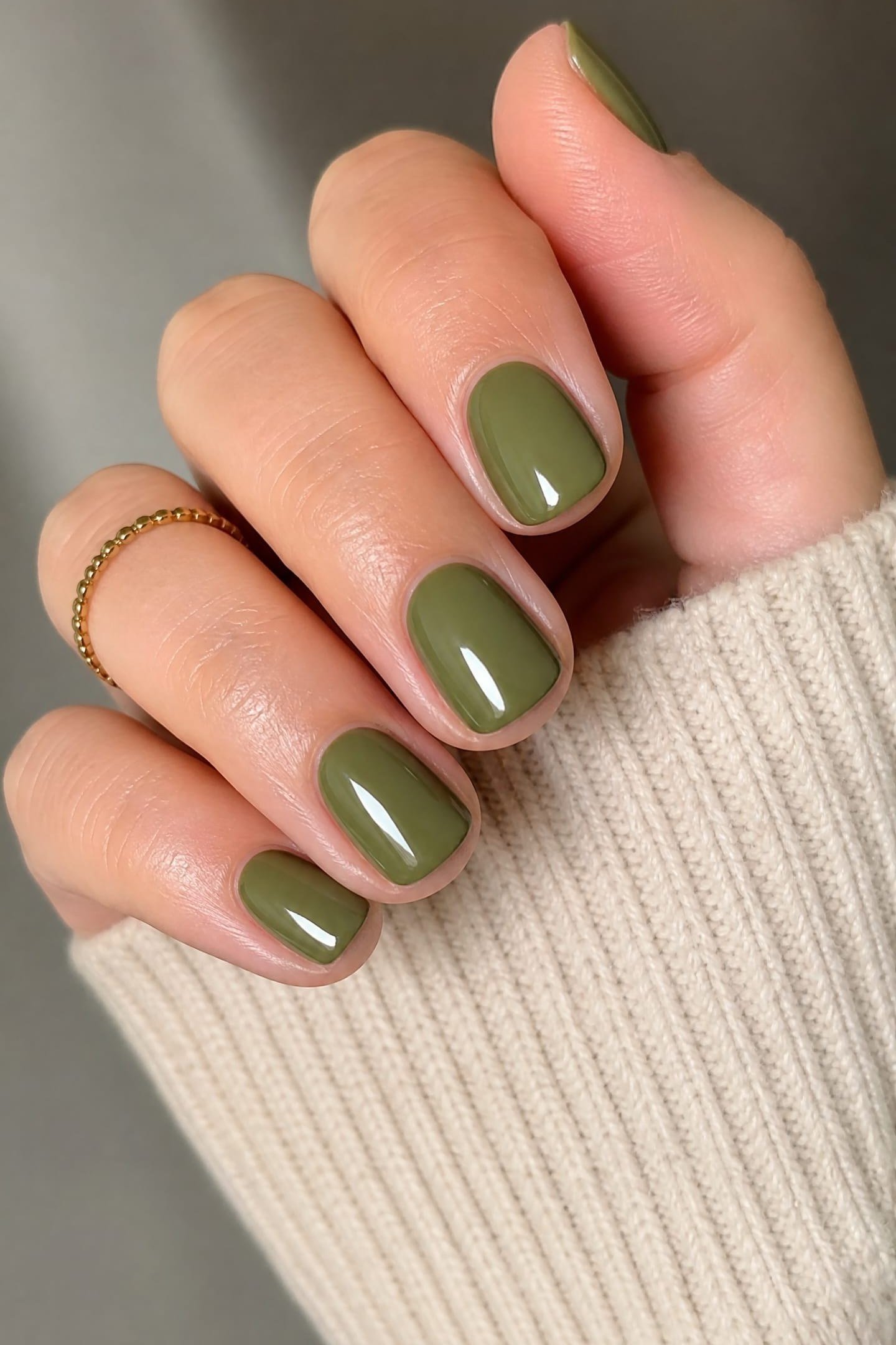Olive Green Glossy Short Nails, classy short fall nails for women over 50