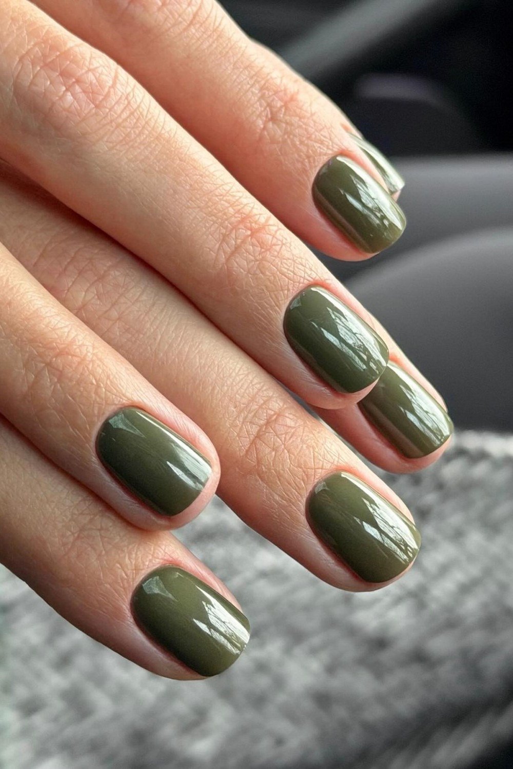 Olive Green Short Oval Solids, classy short fall nails for women over 50