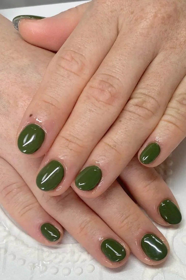 Deep Forest Green Glossy Solids, classy short fall nails for women over 50