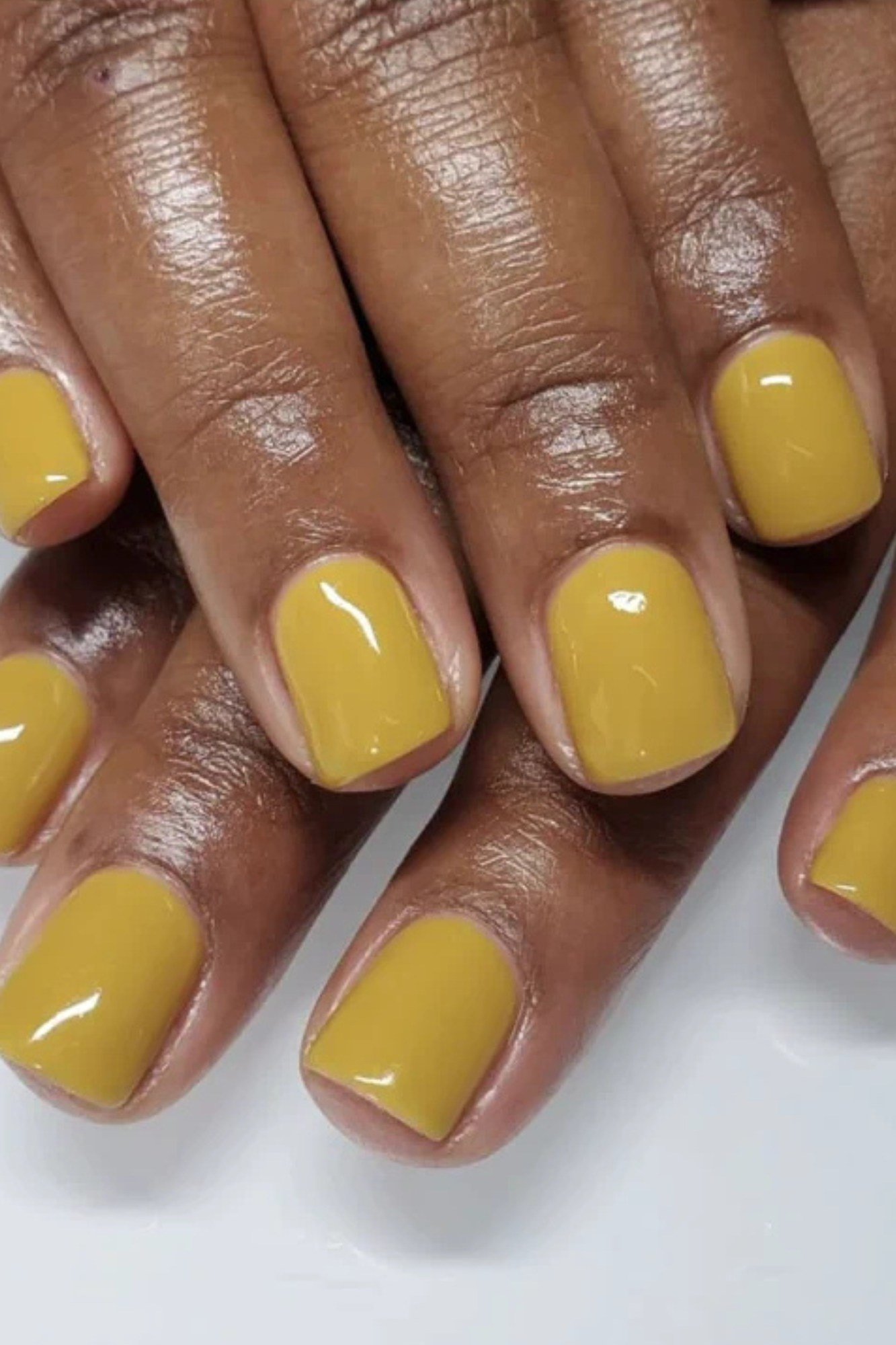 Mustard Yellow Solids, classy short fall nails for women over 50